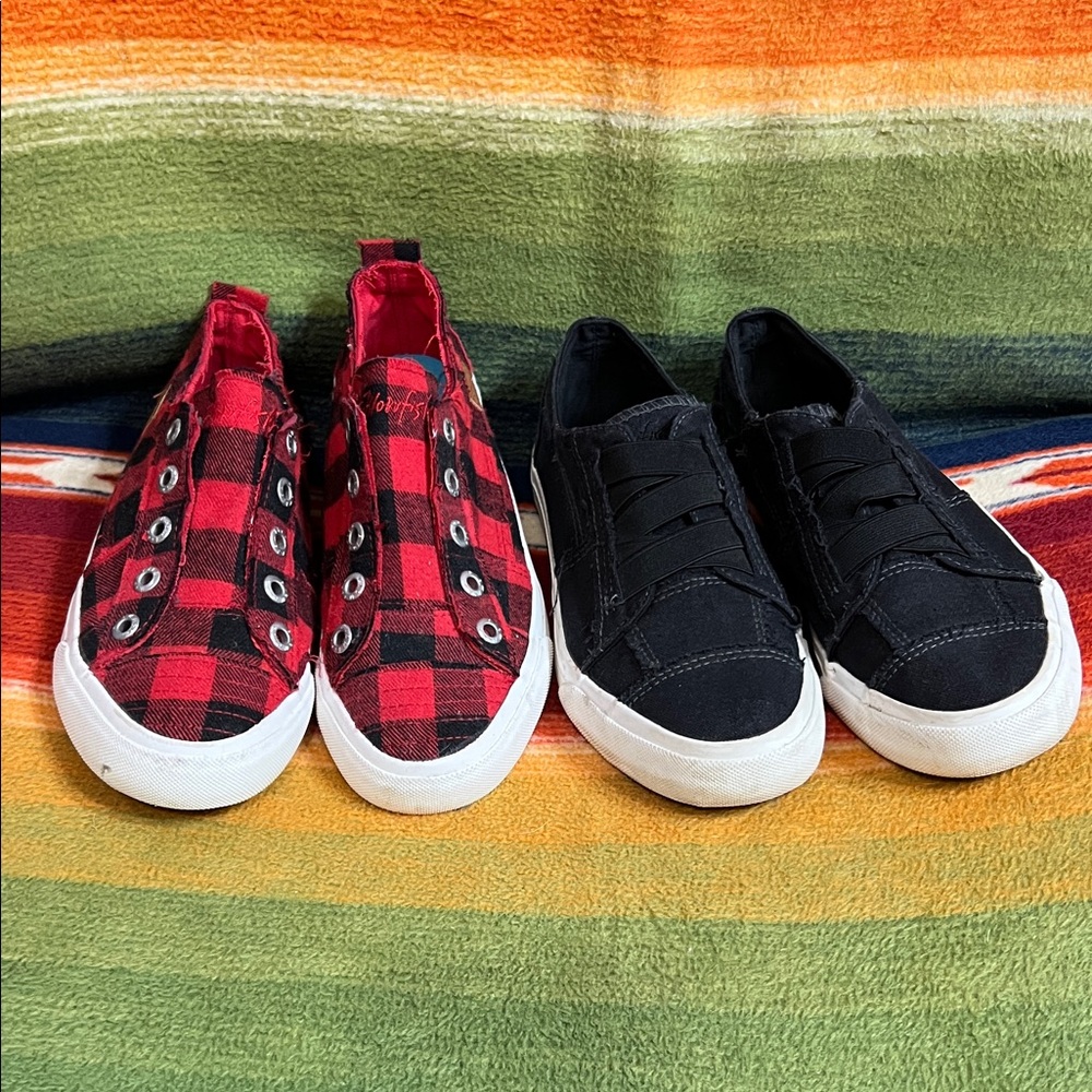 Blowfish Women's Red Plaid and Black Sneakers